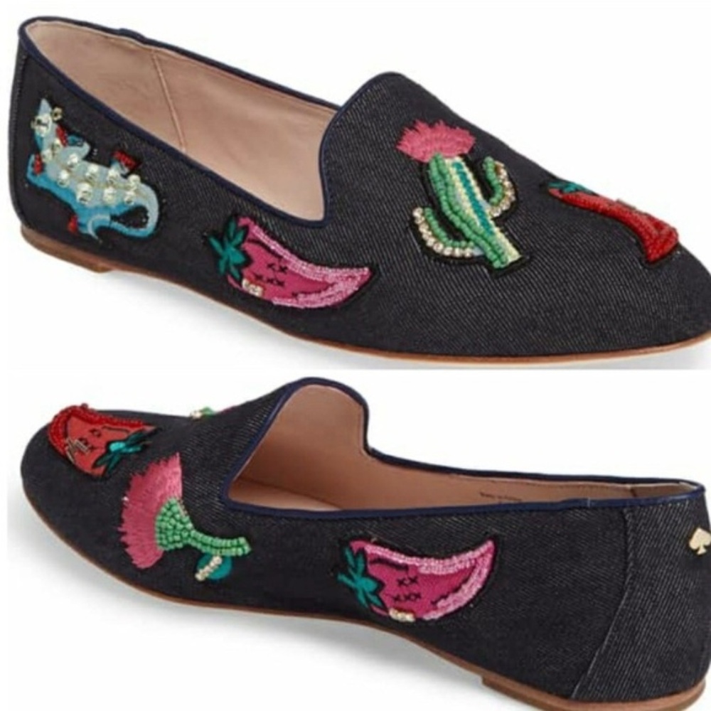 Kate Spade SAVILLE Denim Embellished Loafer 7